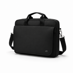 Urban Executive Brief black 15.6-inch laptop messenger bag with water-resistant fabric, padded laptop compartment, adjustable shoulder strap, and top handles for office, business, and travel.